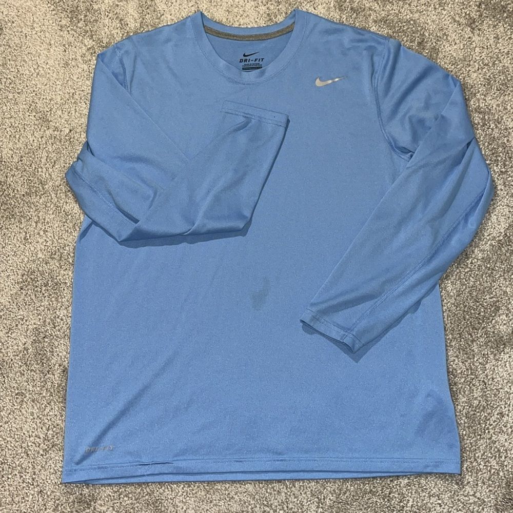 Mens Nike Dri-Fit UNC North Carolina Sky Blue LS T-shirt L work out gym